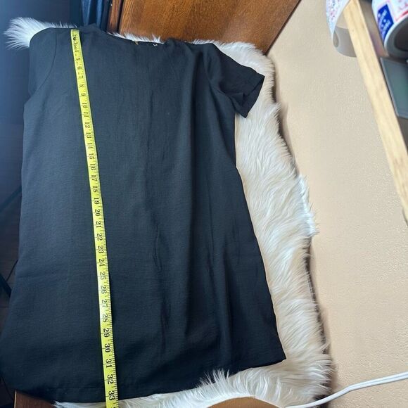 Lulus Shift and Shout Black Shift Dress Size Large Short Sleeve Gold Zipper - Picture 7 of 10